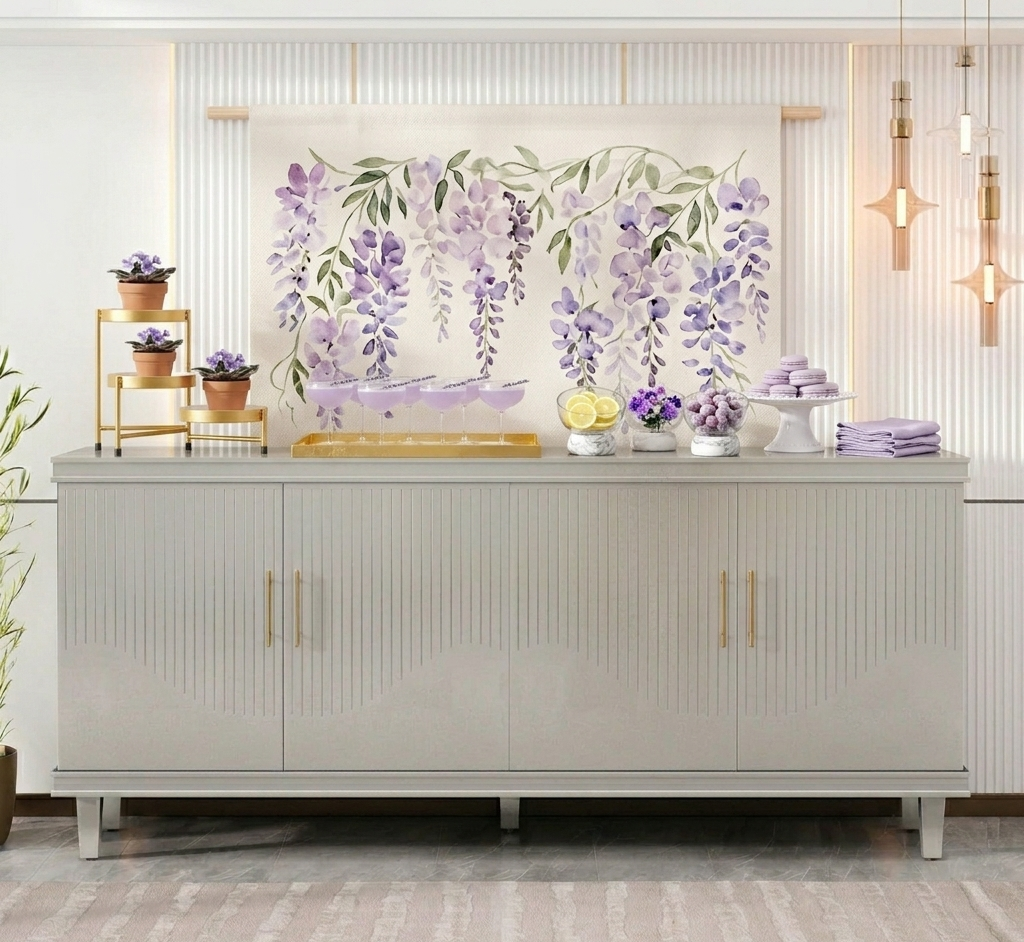 cocktail bar on a champagned colored buffet